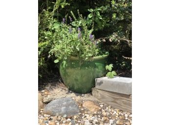 Large Green Glazed Ceramic Planter Pot (One Of Three)