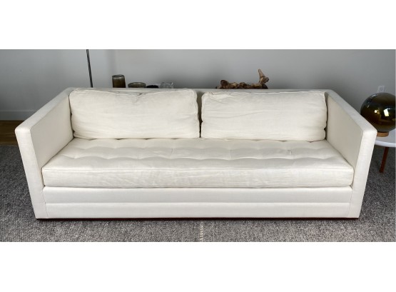 Custom Modern White Track Arm Sofa With Tufted Bench Seat Cushion