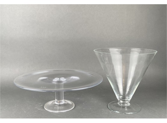 LSA Clear Glass Pedestal Cake Stand And A Inverted Cone Glass Vase