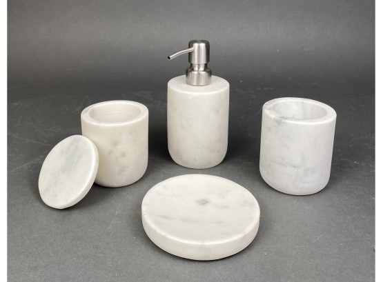 CB2 Marble Soap Dispenser And Soap Dish, Toothbrush Holder And Canister With Lid