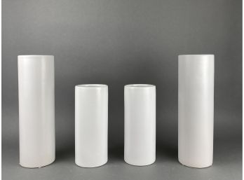 Four White Cylindrical Vases From Crate And Barrel