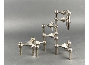 Lot Of 9 Mid Century STOFF Nagel Candleholders, In Chrome