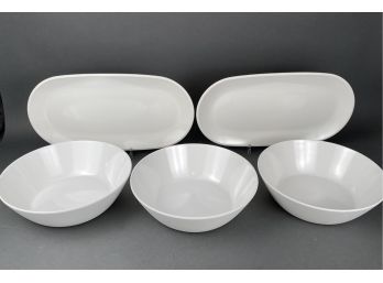 Five White Melamine Serving Dishes From Crate And Barrel