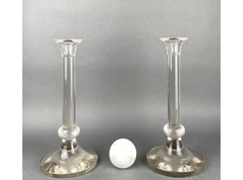 Pair Of 18' Tall Glass Candlesticks