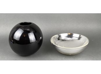 Michael Anastassiades For Babylon Design Mercury Glass Bowl And A Black Glass Globe Vase