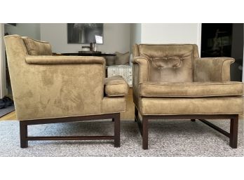 Pair Of Paul McCobb Club Chairs In Camel Ultra Suede