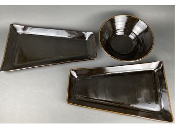 Two Very Large Rectangular The Wheelhouse Stoneware Ceramic Trays In Brown Glaze