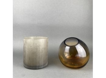 Two Vases - Armani Casa Frosted Glass Cylinder And Colored Iridescent Sphere