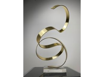 1978 Dan Murphy Gold Ribbon Sculpture On Lucite Base