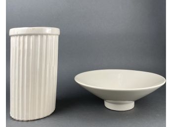 Large McCoy And Haeger Ceramic Off White Canister And Footed Bowl