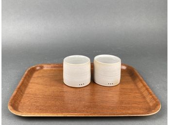 Silva Made In Denmark Wooden Tray With Two Stoneware Tea Cups