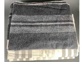 Two  Faribault Wool Blankets - New, Grey, Natural And White & White, Natural And Grey