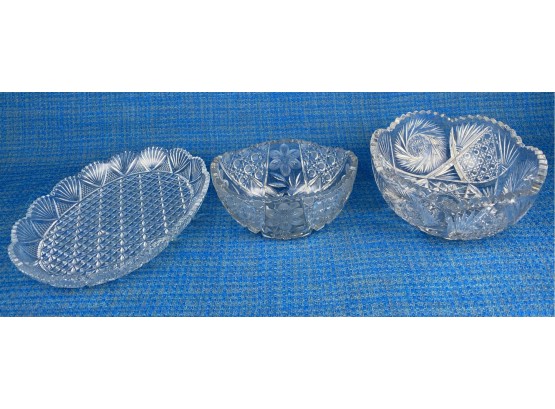 Vintage Lead Cut Crystal Glass Bowls And Dish