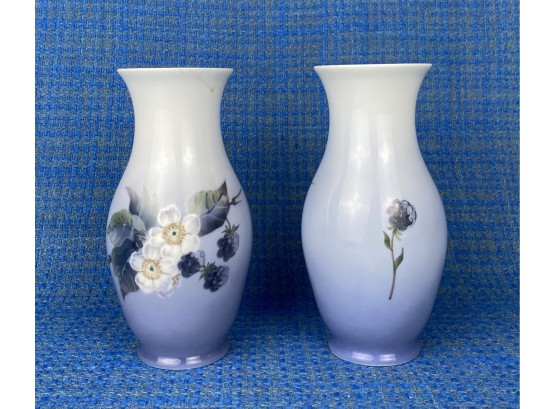 Pair Of Blue And White Royal Copenhagen Denmark Hand Painted Floral Porcelain Vases  - LOX 288 2289