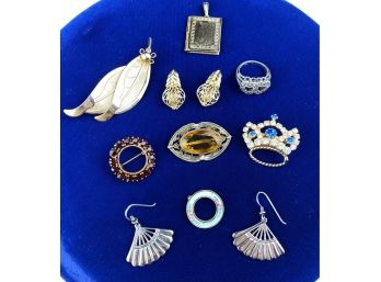 Lot Of Assorted Costume Jewelry - Ring, Pendant, Pin, Brooch, Earrings - Trifari Clip Ons