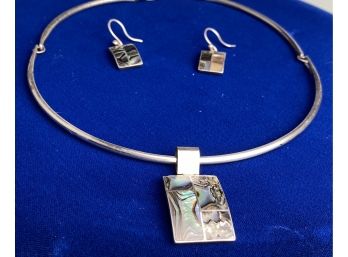 Sterling Silver And Abalone Earrings And Necklace Set