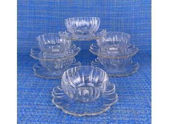 Six Vintage Clear Glass Floral Dessert Dishes