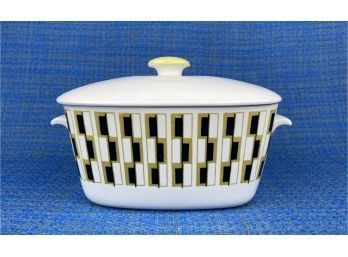 Vintage, Mid Century, Rorstrand Sweden Domino UGNS Eldfast  Ceramic Bake Canister With Retro Pattern,