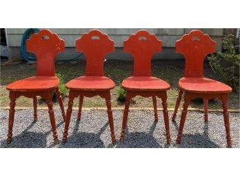 Four Vintage Mid Century Chairs By Reischman Co In Red