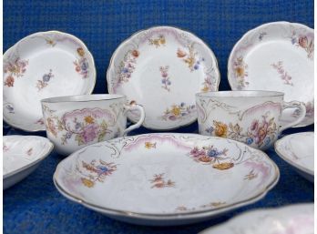 26 Pieces Of Antique Rorstrand Sweden Bone China Hand Painted Floral And Gilt Rim