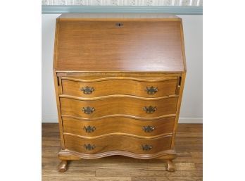 Antique Chippendale Serpentine Slant Top Secretary Desk With Four Drawers
