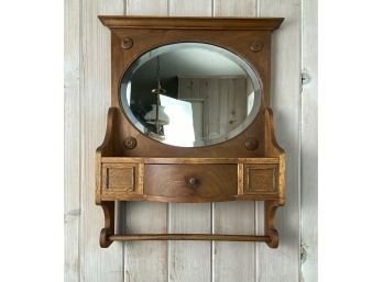 Antique Beveled Edge Wall Mirror For Dry Sink With Drawer, Towel Rod