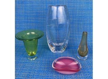 Lot Of Hand Blown Signed Glass Pieces - Orrefors Vase, Etc