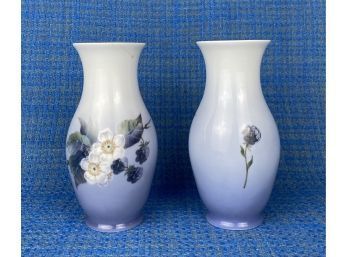 Pair Of Blue And White Royal Copenhagen Denmark Hand Painted Floral Porcelain Vases  - LOX 288 2289