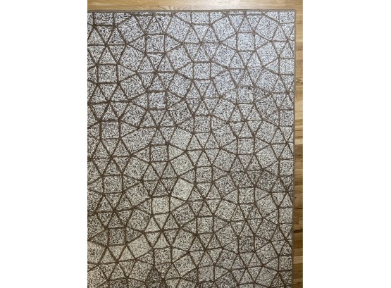 Large, Room Sized Custom White And Tan Wool Rug In An Organic Geometric Pattern