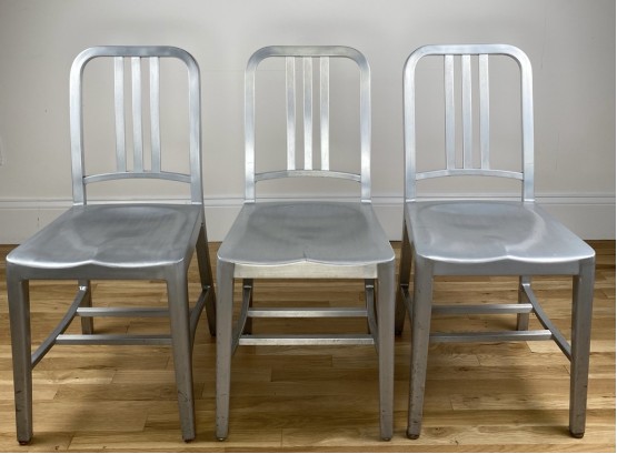 Three Emeco Navy Chairs In Brushed Aluminum