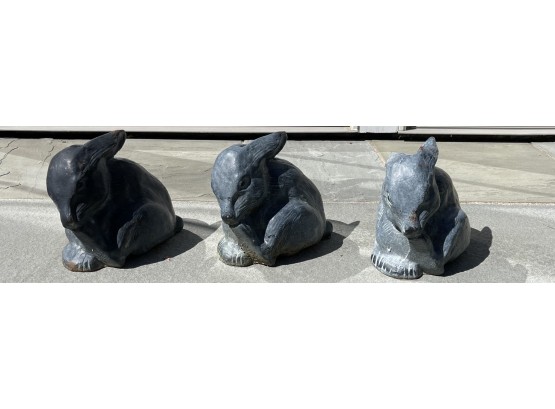 Three Cast Iron Garden Bunnies - Rabbits For Outdoor Decor