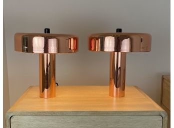 Copper Or Salmon Tone Metal Bedside Table Lamps