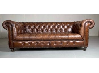Hancock Tufted Leather Chesterfield Sofa With Scroll Arms And Nailhead Trim