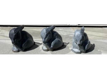 Three Cast Iron Garden Bunnies - Rabbits For Outdoor Decor