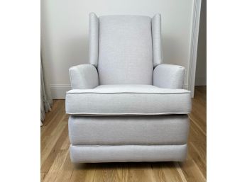 PB, Pottery Barn Modern Wingback Roll Arm Upholstered Recliner In Performance Heathered Basketweave Upholstery