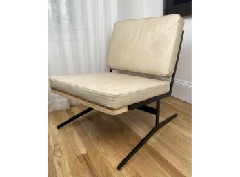 Wood, Iron And Natural Hide Upholstered Modern Style Lounge Chair