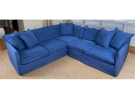 Serena And Lily Slip Covered Sectional Sofa In Blue