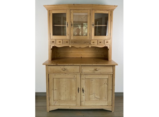 *Different Pick Up Location* Circa 1850 German Rustic BreakFront Cabinet With Bowed Glass Doors And Bowed Top