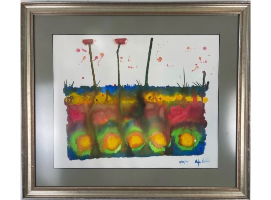 Framed Colorful Abstract Watercolor Painting Signed, Dated