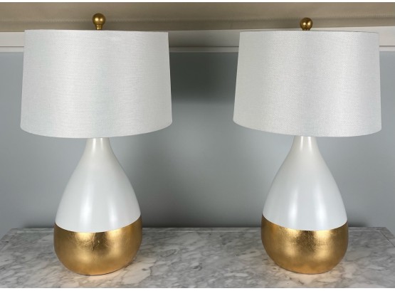 Pair Of Kingship 24 Inch Safavieh White And Gold Table Lamps