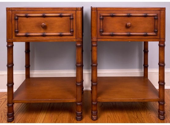 Pair Williams Sonoma Faux Bamboo Side Tables Or Nightstand With Drawer Hampstead Style #4915 | Auctionninja.com