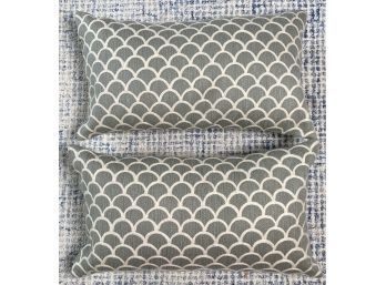 Pair Of West Elm Grey And Embroidery Lumbar Pillows