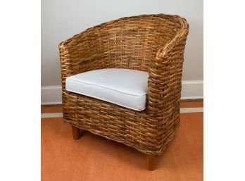 Safavieh Home Collection Omni Honey Barrel Chair With White Upholstered Seat Cushion.