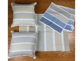 Serena And Lily Linen And Wide Coastal Stripe Throw Pillows And Twin Size Duvet Cover