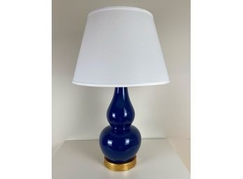30' Royal Blue Ceramic Table Lamp With Gold Base