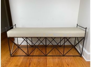 Long Upholstered Entry Metal X Base Bench