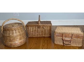 Three Large Baskets With Lids