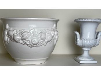 Two White Ceramic Planters