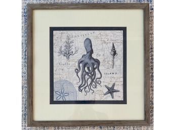 Framed Map With Octopus And Other Sea Life