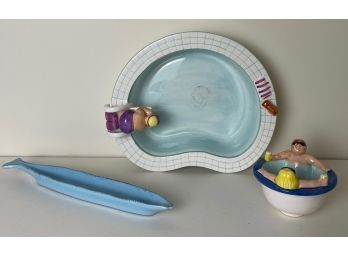 Set Of Three Swimming Pool And Hot Tub And Whale Dipping Dishes